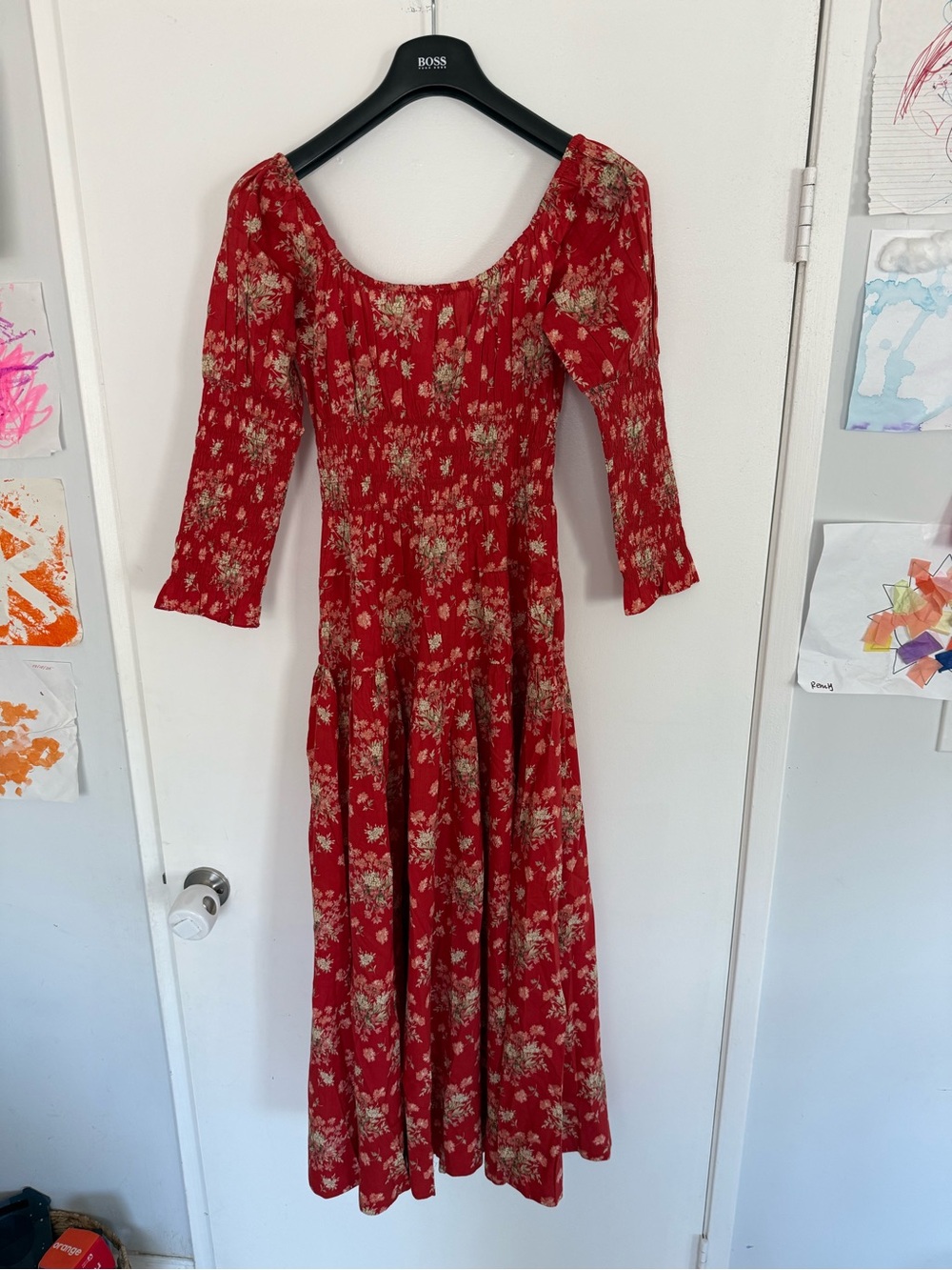 Doen Red Seraphina Floral Midi Dress in Rosso Lantana Floral